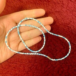 Blue and White Beaded Necklace. Handmade